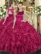 Luxurious Fuchsia Sleeveless Floor Length Ruffles Lace Up Quinceanera Dress