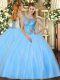 New Arrival Floor Length Ball Gowns Sleeveless Baby Blue Ball Gown Prom Dress Lace Up
