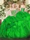 High Quality Green Sleeveless Floor Length Beading and Ruffles Lace Up Vestidos de Quinceanera
