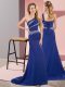 Pretty Sleeveless Floor Length Beading Lace Up Prom Dress with Blue Sweep Train