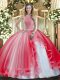 Red High-neck Lace Up Beading and Ruffles 15th Birthday Dress Sleeveless