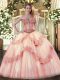 Fabulous Lace Up Ball Gown Prom Dress Baby Pink for Sweet 16 and Quinceanera with Beading and Appliques