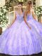 Wonderful Lavender Sleeveless Beading and Ruffles Floor Length Sweet 16 Dress