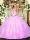 Lilac Ball Gowns Organza Sweetheart Sleeveless Beading and Ruffles Floor Length Lace Up Sweet 16 Quinceanera Dress