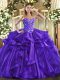 Decent Purple Sweetheart Neckline Embroidery and Ruffles Vestidos de Quinceanera Sleeveless Lace Up