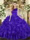 Purple Quinceanera Gown Military Ball and Sweet 16 and Quinceanera with Ruffles Scoop Sleeveless Lace Up