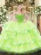 Dynamic Yellow Green Ball Gowns Organza Sweetheart Sleeveless Lace Floor Length Lace Up Sweet 16 Dress
