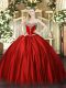 Floor Length Lace Up Quince Ball Gowns Wine Red for Military Ball and Sweet 16 and Quinceanera with Beading
