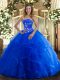 Custom Made Ball Gowns Sweet 16 Quinceanera Dress Blue Strapless Tulle Sleeveless Floor Length Lace Up