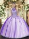 Designer Lavender Halter Top Neckline Beading and Appliques Sweet 16 Quinceanera Dress Sleeveless Lace Up