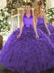 Fantastic Purple Ball Gowns Ruffles 15th Birthday Dress Lace Up Organza Sleeveless Floor Length