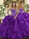 Delicate Purple Lace Up Strapless Beading and Ruffles 15th Birthday Dress Organza Sleeveless