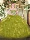 Captivating Organza Sweetheart Sleeveless Lace Up Beading and Ruffles Vestidos de Quinceanera in Olive Green