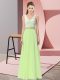 Captivating Floor Length Backless Prom Party Dress Yellow Green for Prom and Party with Beading