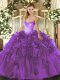Colorful Purple Lace Up Sweet 16 Quinceanera Dress Beading and Ruffles Sleeveless Floor Length