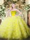 Hot Sale Yellow Sleeveless Tulle Zipper Quinceanera Dress for Military Ball and Sweet 16 and Quinceanera