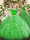 Quince Ball Gowns Tulle Brush Train Short Sleeves Ruffles
