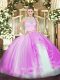 Lovely Sleeveless Floor Length Lace and Ruffles Zipper 15 Quinceanera Dress with Lilac