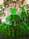 Latest Green Zipper Off The Shoulder Embroidery and Ruffles Sweet 16 Dress Organza and Taffeta Short Sleeves
