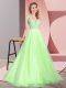 Yellow Green Tulle Zipper V-neck Sleeveless Floor Length Prom Dresses Lace