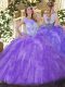 Sophisticated Organza Scoop Sleeveless Zipper Beading and Ruffles 15 Quinceanera Dress in Lavender
