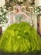 Glorious Olive Green Strapless Neckline Beading and Ruffled Layers 15th Birthday Dress Sleeveless Lace Up