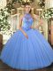 Halter Top Sleeveless Lace Up Quinceanera Gown Baby Blue Tulle