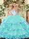 Turquoise Sweetheart Neckline Beading and Ruffled Layers 15 Quinceanera Dress Sleeveless Lace Up
