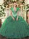 Most Popular Green Quinceanera Gowns Military Ball and Sweet 16 and Quinceanera with Beading and Ruffles Sweetheart Sleeveless Lace Up