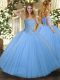 Discount Aqua Blue Ball Gowns Sweetheart Sleeveless Tulle Floor Length Lace Up Beading Vestidos de Quinceanera