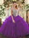 Most Popular Floor Length Lace Up 15th Birthday Dress Eggplant Purple for Sweet 16 and Quinceanera with Beading and Ruffles