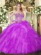 Custom Made Beading and Ruffles 15th Birthday Dress Fuchsia Lace Up Sleeveless Floor Length