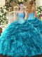 Elegant Sweetheart Sleeveless Organza Sweet 16 Quinceanera Dress Beading and Ruffles and Pick Ups Lace Up
