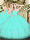 Dazzling Apple Green Ball Gowns Beading and Lace and Ruffled Layers Quince Ball Gowns Zipper Tulle Sleeveless Floor Length