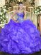 Vintage Lavender Ball Gowns Organza Sweetheart Sleeveless Beading and Ruffles Floor Length Lace Up Quinceanera Dresses