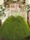 Olive Green Organza Lace Up Sweetheart Sleeveless Floor Length Sweet 16 Dress Beading and Ruffles