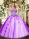 Stylish Tulle Sweetheart Sleeveless Lace Up Beading and Appliques Quinceanera Dresses in Lavender