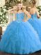 Ideal Sweetheart Sleeveless 15 Quinceanera Dress Floor Length Beading and Ruffles Aqua Blue Tulle