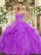 Beauteous Lilac Tulle Lace Up 15th Birthday Dress Sleeveless Floor Length Beading and Ruffles