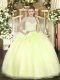 Hot Sale Yellow Green Two Pieces Lace 15th Birthday Dress Zipper Tulle Sleeveless Floor Length