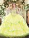 Decent Yellow Sleeveless Organza Lace Up Sweet 16 Dress for Military Ball and Sweet 16 and Quinceanera