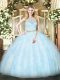 New Arrival Light Blue Sleeveless Tulle Zipper Quinceanera Dress for Military Ball and Sweet 16 and Quinceanera