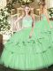 Apple Green Sleeveless Lace and Ruffled Layers Floor Length 15th Birthday Dress