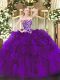Charming Purple Sweetheart Lace Up Beading and Ruffles Quinceanera Gown Sleeveless