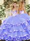 High Quality Sleeveless Organza Floor Length Lace Up Quinceanera Dress in Lavender with Beading and Ruffled Layers