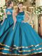 Teal Sleeveless Ruffled Layers Floor Length Quinceanera Gowns