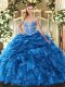 Artistic Sweetheart Sleeveless Lace Up Sweet 16 Dresses Blue Organza