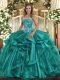 Edgy Turquoise Sleeveless Organza Lace Up Quinceanera Gowns for Military Ball and Sweet 16 and Quinceanera