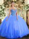Luxury Blue Lace Up Sweet 16 Quinceanera Dress Embroidery Sleeveless Floor Length
