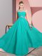 Captivating Chiffon Scoop Sleeveless Clasp Handle Beading Prom Gown in Turquoise